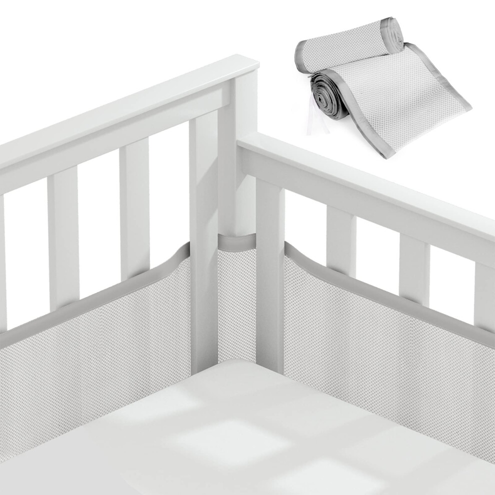 Cot Bumper, 2Pcs Breathable Mesh Cot Liner, Crib Rail Cover Baby Crib Bumper, Baby Boys Girls Nursery Breathable Crib Bed Liner Bumper ( Grey Vicloon
