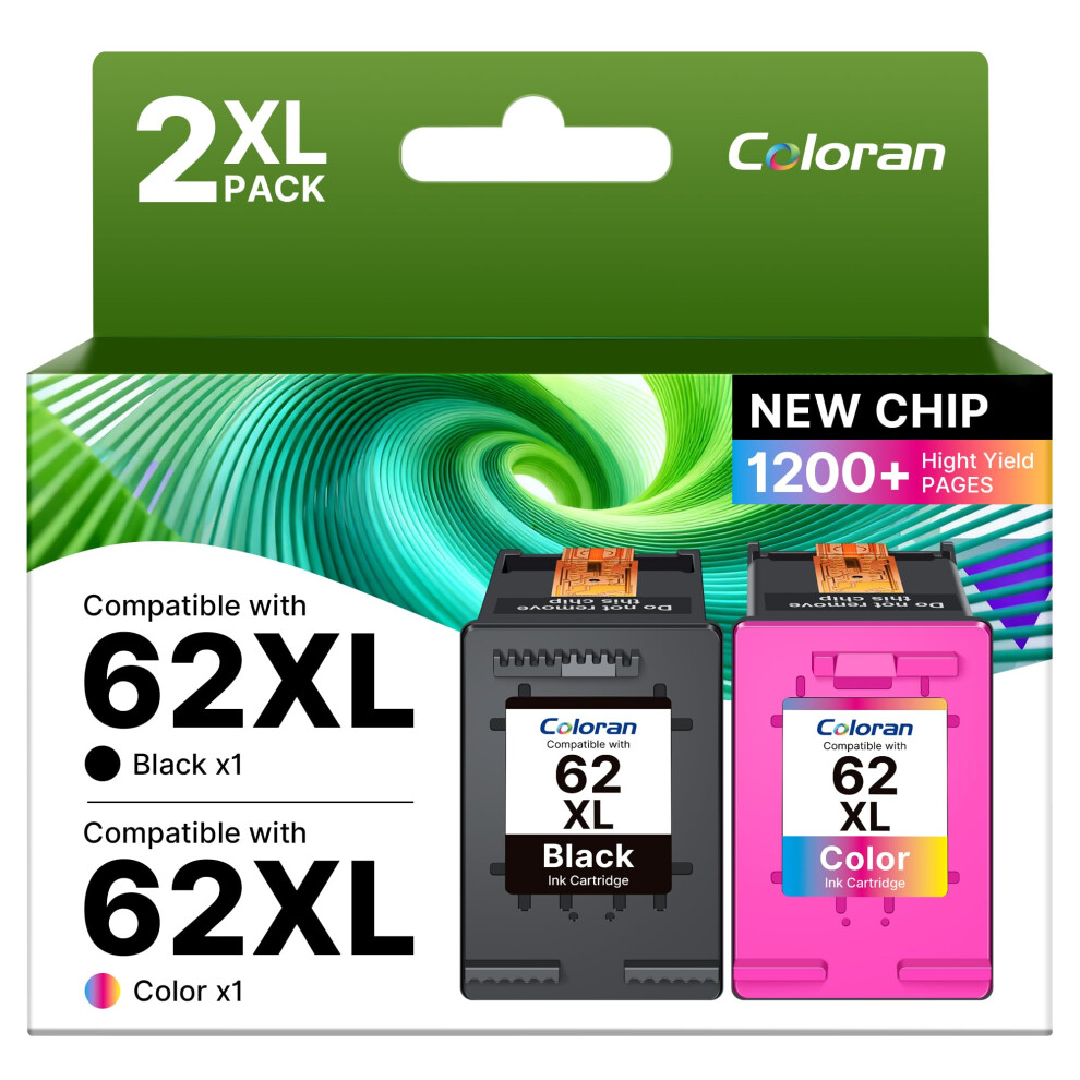 Coloran 62XL Ink Cartridges, For Hp 62 Xl And Tri-Color, Compatible For Envy 5540 5541 5542 5543 5544 5545 5546 5547 5548 5640 5642 5644 7640 O Black 3095088722637