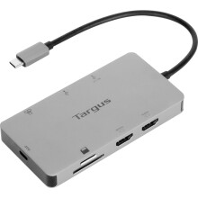 Targus USB-C Docking Station, Dual HDMI 4K Monitor Display Ports, Gigabit Ethernet, Micro SD, 2x USB 3.0 with 100W Power Delivery - Silver (DOCK423EU
