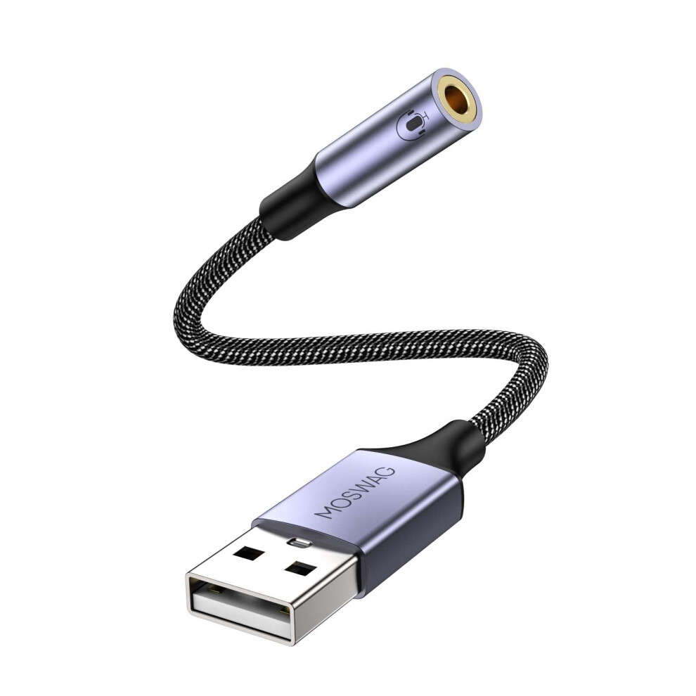 Moswag Usb To 3.5Mm Audio Adapter Built-In Dac External Sound Card Nylon Braided Aluminum Shell For Pc Laptop Ps5 Ps4 Mac Linux Chromebook 1Pack 5007709822105