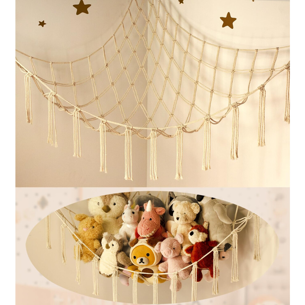 Teddy Hammock - Cuddly Toy Storage Hammock For Stuffed Animals - Teddy Bear Hanging Toy Storage - Soft Plush Toy Storage Net - Nursery Preppy Mirolam