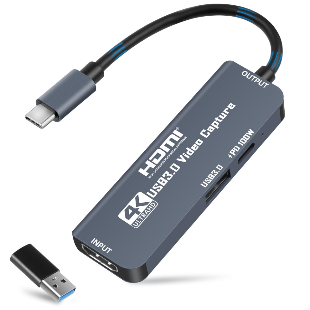 Flintronic Usb 3.0 Video Capture Card With 100W Pd, Hdmi To Usb-C 4K 1080P 60Fps, For Live Broadcast Gaming Streaming 4055841722143