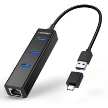 TECKNET USB C Hub, Aluminum 3 Port USB Hub 3.0, 4 in 1 USB Splitter, USB Adapter with RJ45 1000/100/10 Gigabit Ethernet Adapter Converter, USB Extend