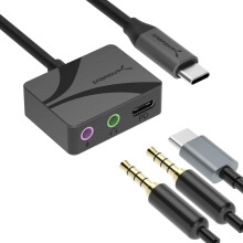 SABRENT Audio Interface USB Sound Card, USB Type-C to 3.5mm Audio Adapter with 100W PD, Studio Headphone Jack Adapter Stereo Output 24-bit 96KHz Comp