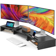 AMERIERGO Dual Monitor Stand Riser for 2 Monitors, Monitor Stand for Desk, Adjustable Computer Monitor Stand with 2 Slot, Multifunctional Desktop Org