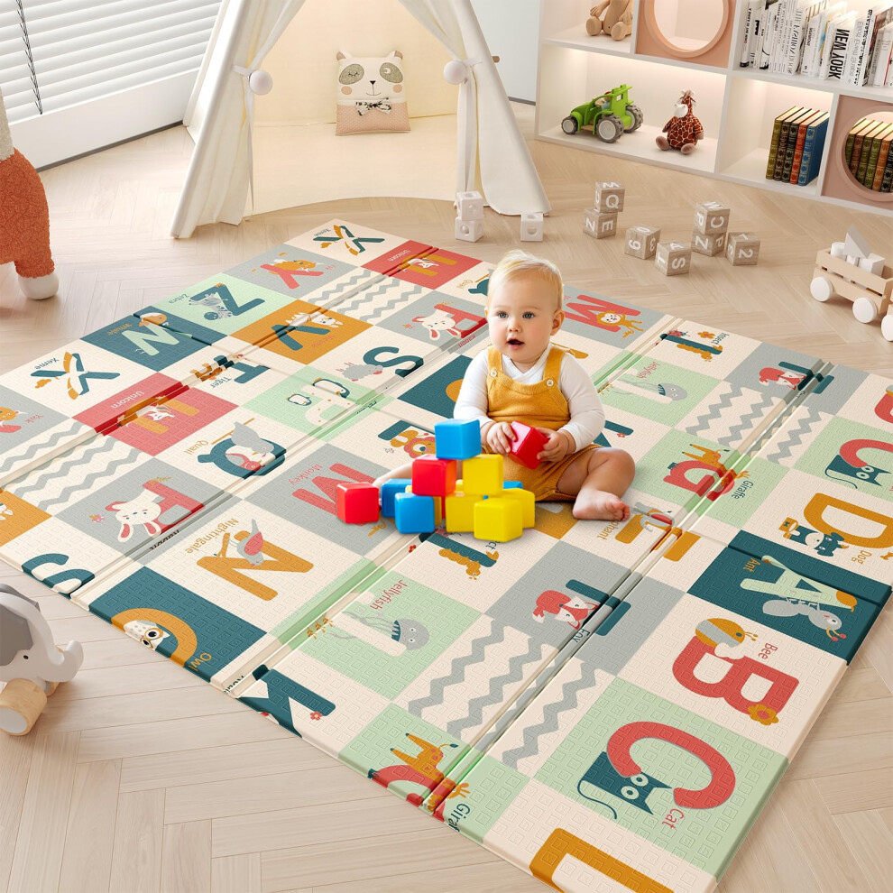 Dripex Baby Play Mat, 1771481Cm Large Foam Crawling Playmat, Foldable Reversible Waterproof Non Toxic Portable Floor Mat With Letters And Numbers