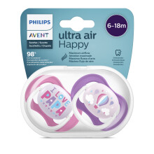 Philips Avent Ultra Air Pacifier, for 6-18m, Orthodontic & BPA-Free, 2 pcs, Including Sterilizer/Carrying Case, SCF080/04 Raspberry Pink and Purple