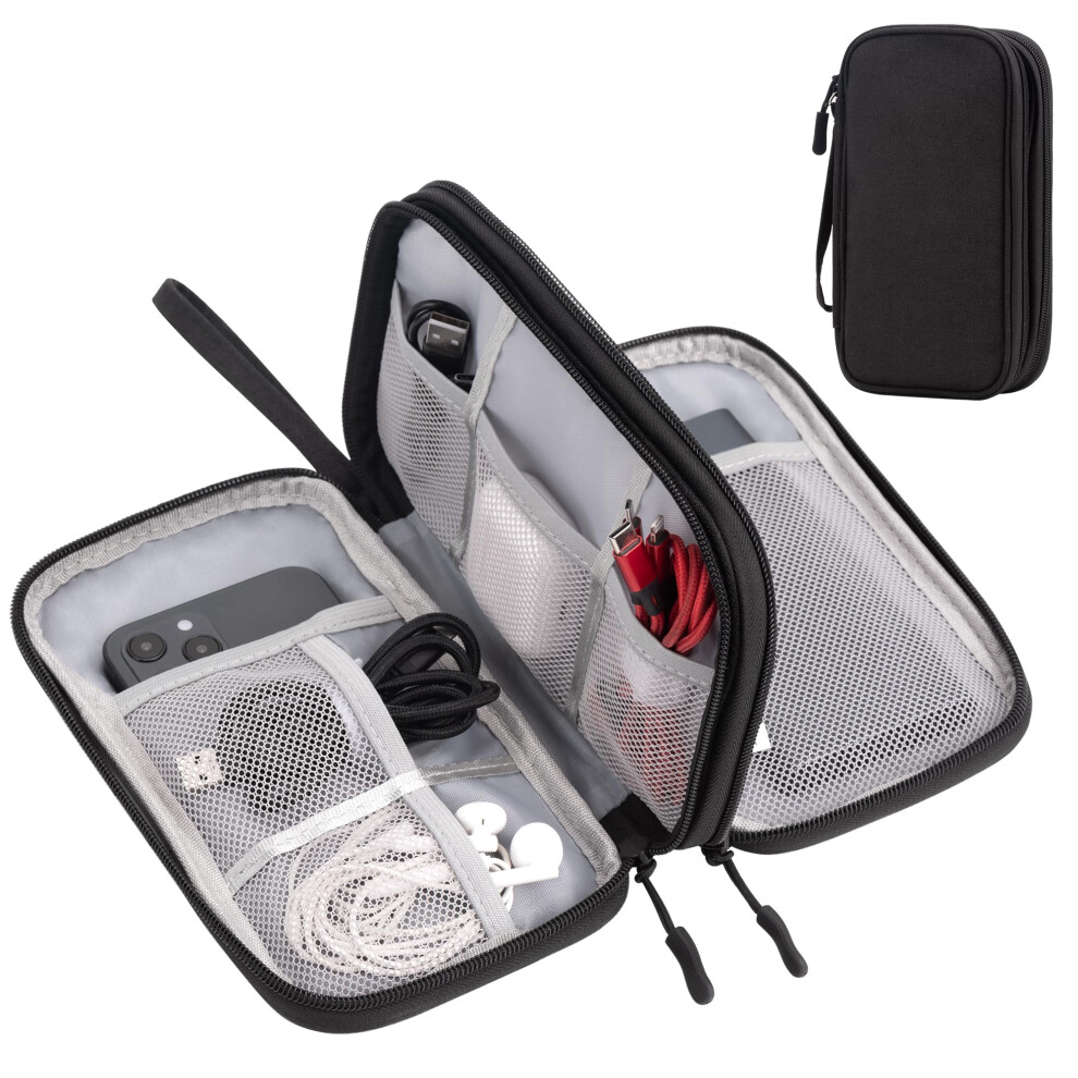 Arae Electronic Accessories Organizer, Travel Essentials Cable Bag With Double-Layer Storage For Cables, Cards, Chargers - M Black 8050365497917