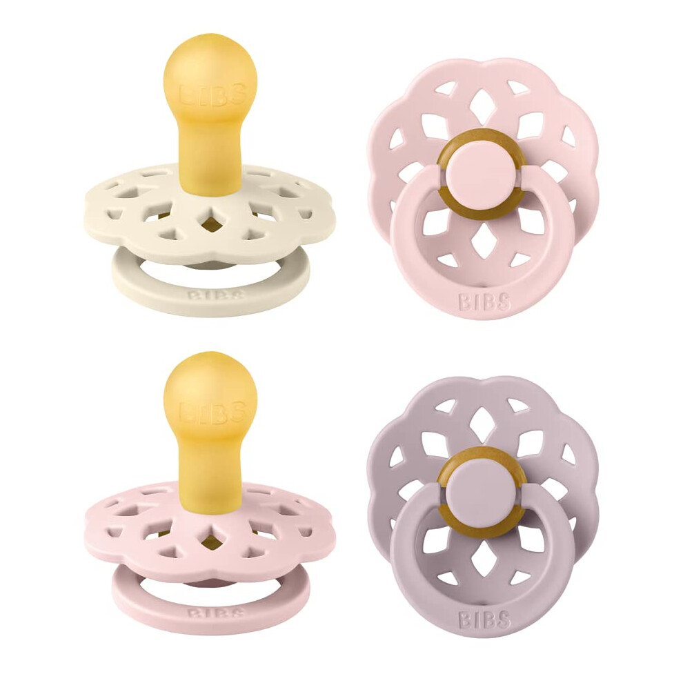 Bibs Boheme Soother 4-Pack. Bpa Free Dummy Pacifier, Round Nipple. Natural Rubber Latex, Made In Denmark. 0-6 Months (Pack Of 4), Blossom Mix