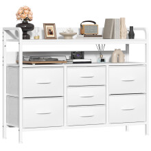 GoaHi Chest of Drawers Bedroom, 7 Fabric Drawers with 2 Layers Shelf, Storage Organizer Unit for Bedroom Living Room Closet, Sturdy Steel Frame & Woo