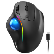 TECKNET Wireless Trackball Mouse, Ergonomic Mouse With Thumb Control, 3 Devices Connection (Bluetooth or 2.4G), USB-C Rechargeable, RGB Light Mice wi