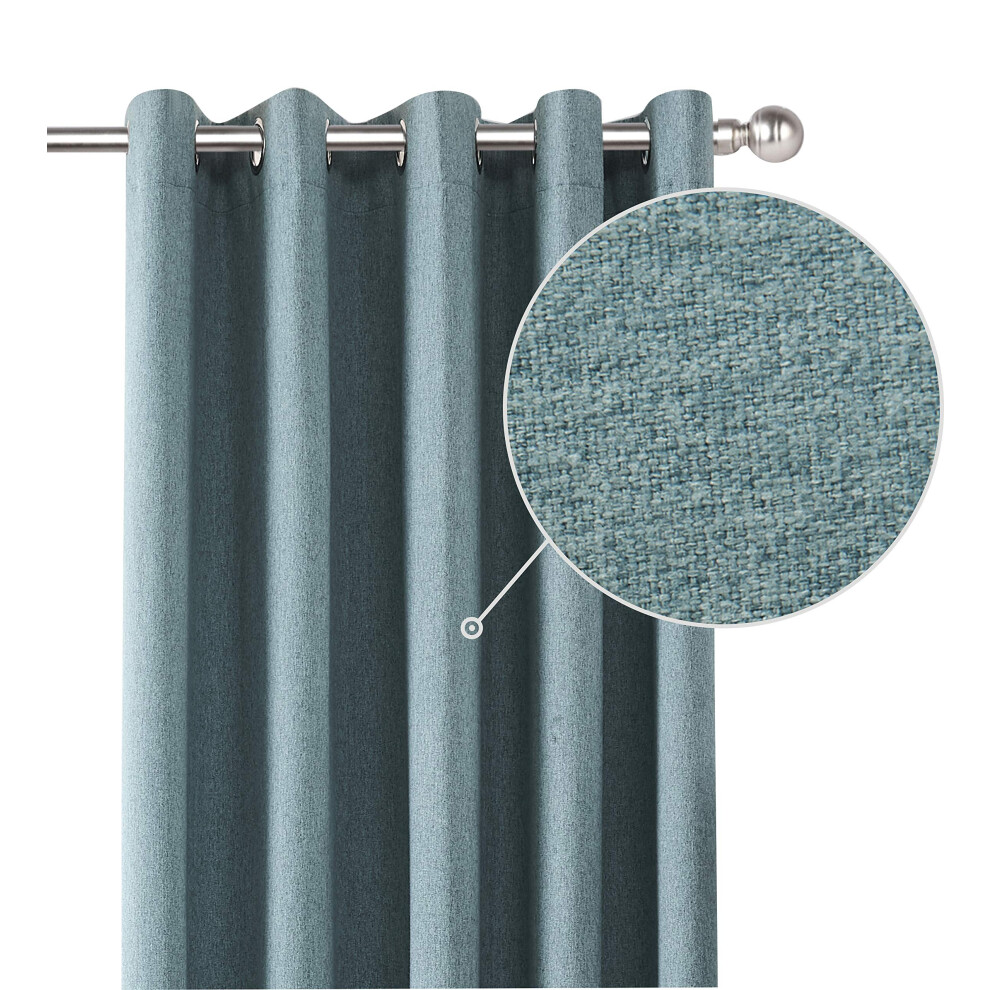 Luna Brushed Blackout Eyelet Curtains Duckegg Teal Thermal Insulated Window Treatment 2 Panels Blinds Floor Curtains For Bedroom,Livingroom Coastline