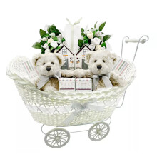 Pram Gift Hamper Basket, New Born Baby Boy/Girl Gift Storage Hamper Baby Shower Party Decoration New Mum to Be Gifts Empty Basket Toy Clothes Baby Ac