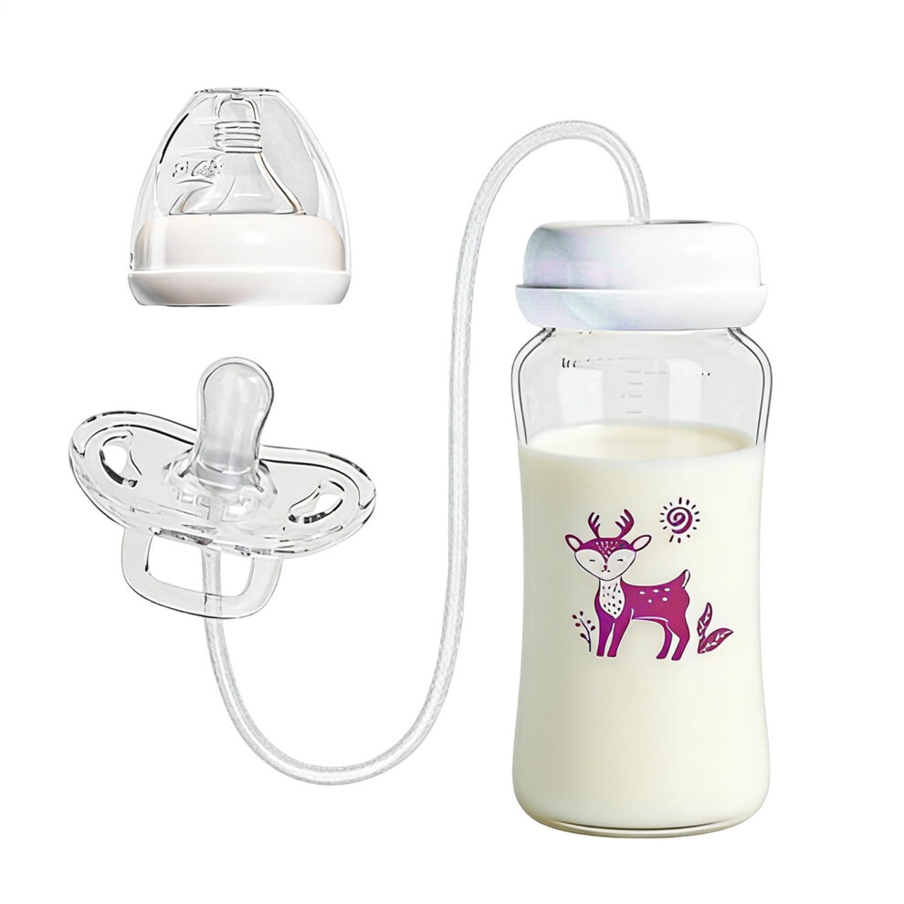 Hands Free Anti-Colic Babys Bottle, Silicone Self Feeding Babys Bottle, Leakproof Fast Flow Milk Bottles with Nipple Straw, Adjustable Anti Colic Nur