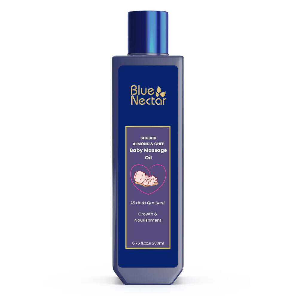 Nectar Ayurvedic Baby Oil With Organic Ghee, 100% Natural Baby Massage Oil With Coconut Oil & Olive Oil (13 Herbs, 200Ml) Blue Blue Nectar