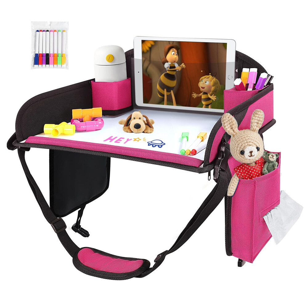 Kids Travel Tray For Car - Car Seat Tray With Markers For Kids Travel, Road Trip Essentials - Carseat Table For Roadtrip Activities - Must H Infanzia