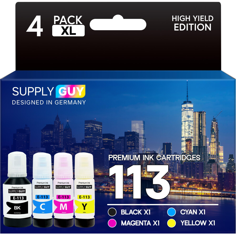 Supply Guy Ink Compatible With Epson 113 For Epson Ecotank Et-5150 Et-5170 Et-5800 Et-5850 Et-16150 Et-16650 (4 Ink Bottles 1X127ml, 3X70ml) 5008079954151