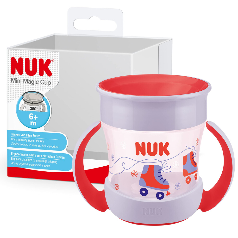 Nuk Mini Magic Cup Sippy Cup | 360 Anti-Spill Rim | 6+ Months | Easy Grip Handles | Bpa-Free | 160 Ml | Red Rollerskates