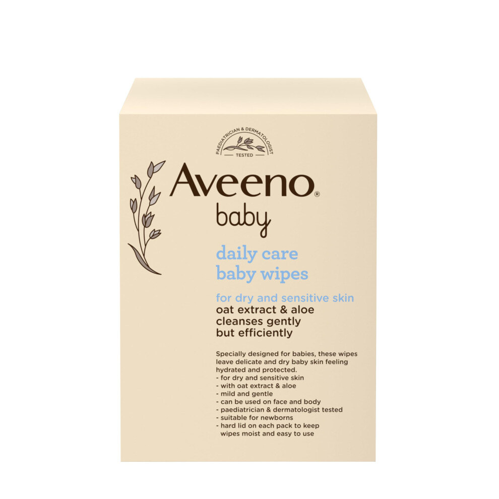 Daily Care Wipes Sensitive Skin Cleanse Gently And Efficiently Baby Essentials, Pack Of 12 (864 Wipes In Total) White Aveeno Baby