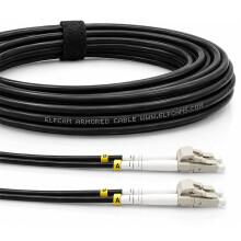 Elfcam Fibre Optic Cable in Reinforced Steel for Outdoor and Indoor use, LC/UPC to LC/UPC, OM3, Multimode Duplex, 50/125um, Black, (150 M).
