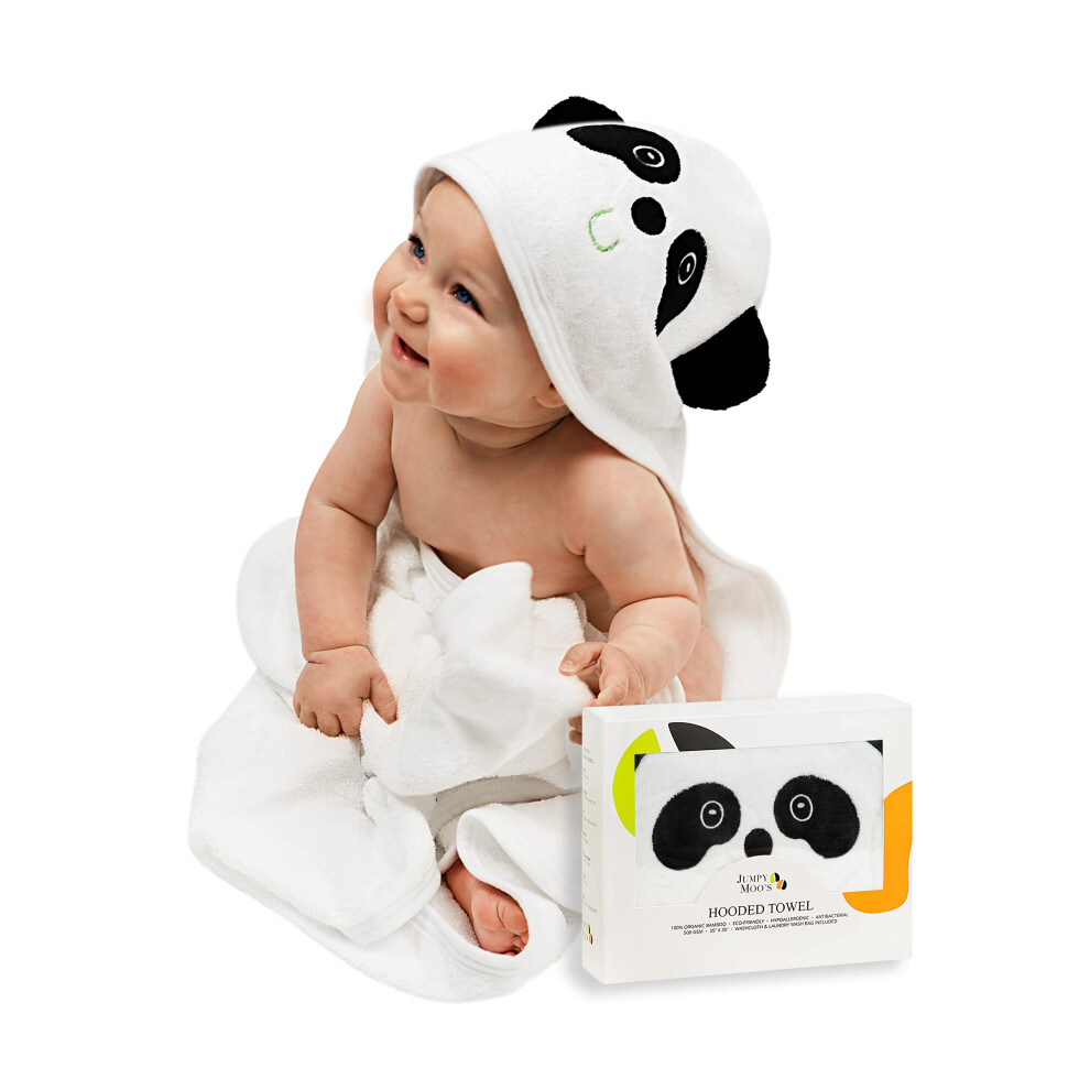 Jm Premium Soft Hypoallergenic Baby Hooded Towel - 100% Organic Bamboo Baby Towels Newborn, Baby Bath Set - 35X35 Inches, Cute Designs, Newborns To K Jumpy Moo's