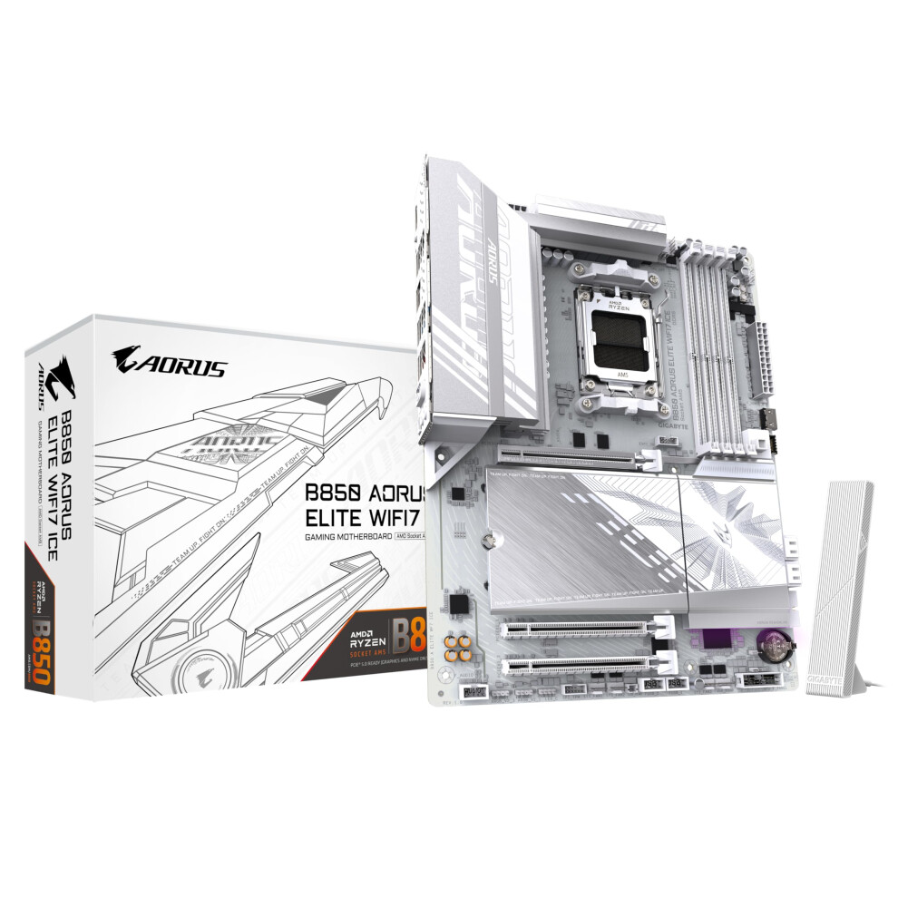 Gigabyte B850 Aorus Elite Wifi7 Ice Motherboard - Amd Ryzen 9000 Series Cpus, 14+2+2 Phases Digital Vrm, Up To 8200Mhz Ddr5 (Oc), 1Xpcie 5.0 + 2Xpcie