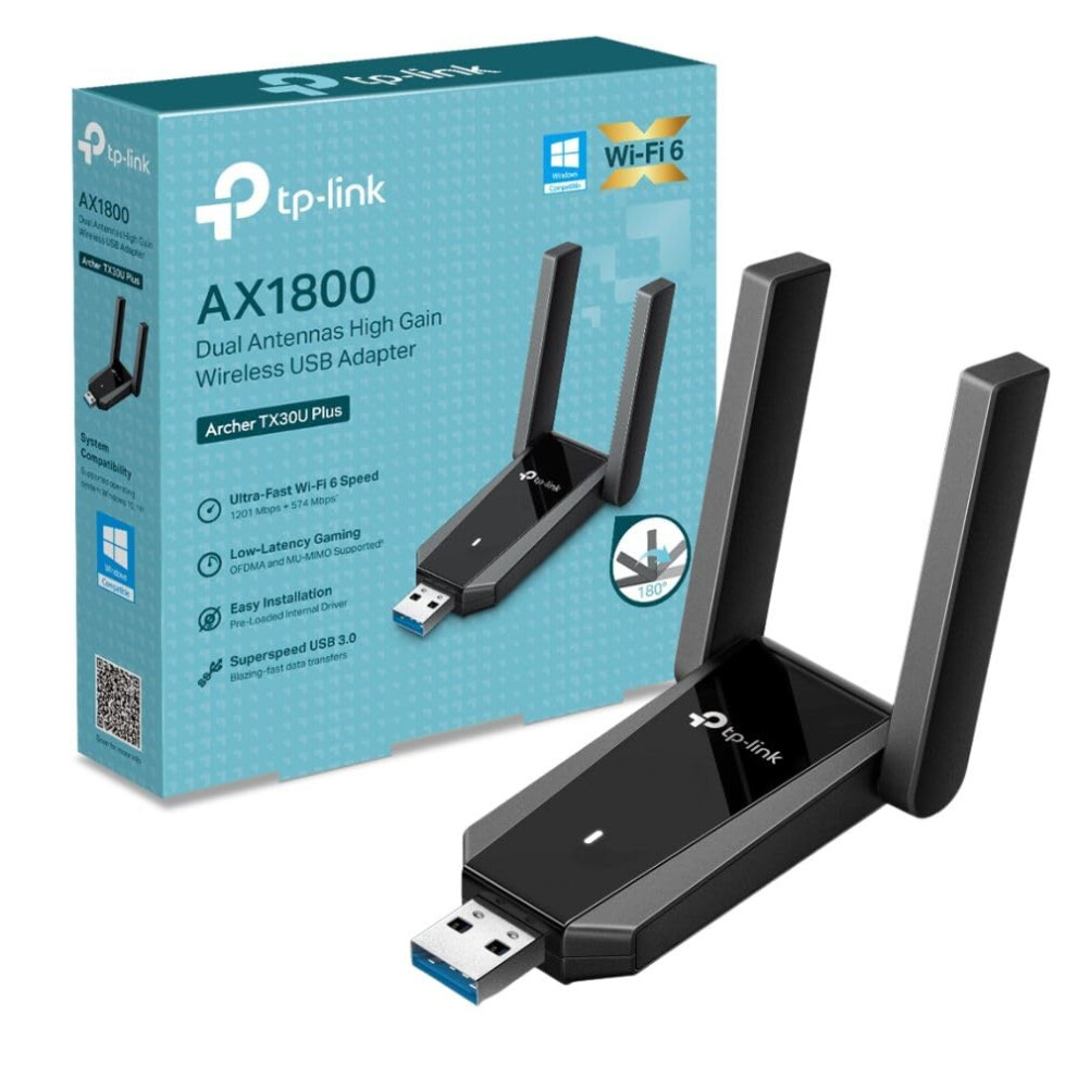 Tp-Link Archer Tx30u Plus Ax1800 Usb Wifi Dongle For Pc, Wifi 6 Dual-Band Usb Wifi Adapter With 2 Adjustable Antennas, Usb 3.0, Mu-Mimo & Ofdma, Wpa3