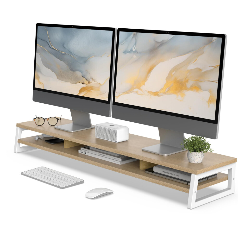 Fenge Dual Monitor Stand For Desk 108Cm Large Monitor Riser For 2 Monitors 2 Tiers Desk Organizer For Computer Pc Laptop Printer Tv Screen Max Load 4 4145789208660
