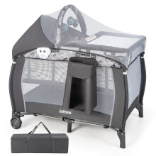INFANS 4 in 1 Travel Cot, Portable Baby Playard with Bassinet,