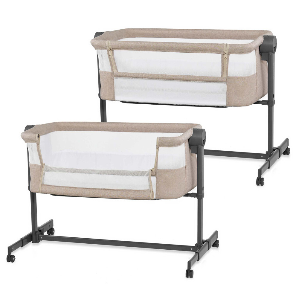 Nestee Up 2 Co-Sleeping Cot, Baby Cot With Birth Mattress, Height Adjustment, Easy To Fit Parent's Bed, Adjustable Feet, Beige Kinderkraft