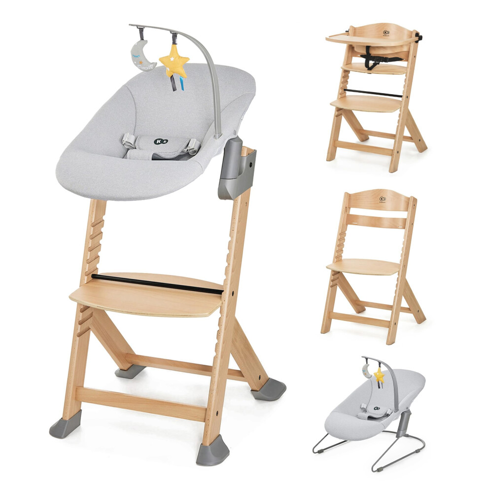Enock Wooden Highchair + Baby Bouncer Calmee, Multifunctional Baby Chair, Ajustable Heigh And Footrest, Safety Harness, With Detachable T Kinderkraft