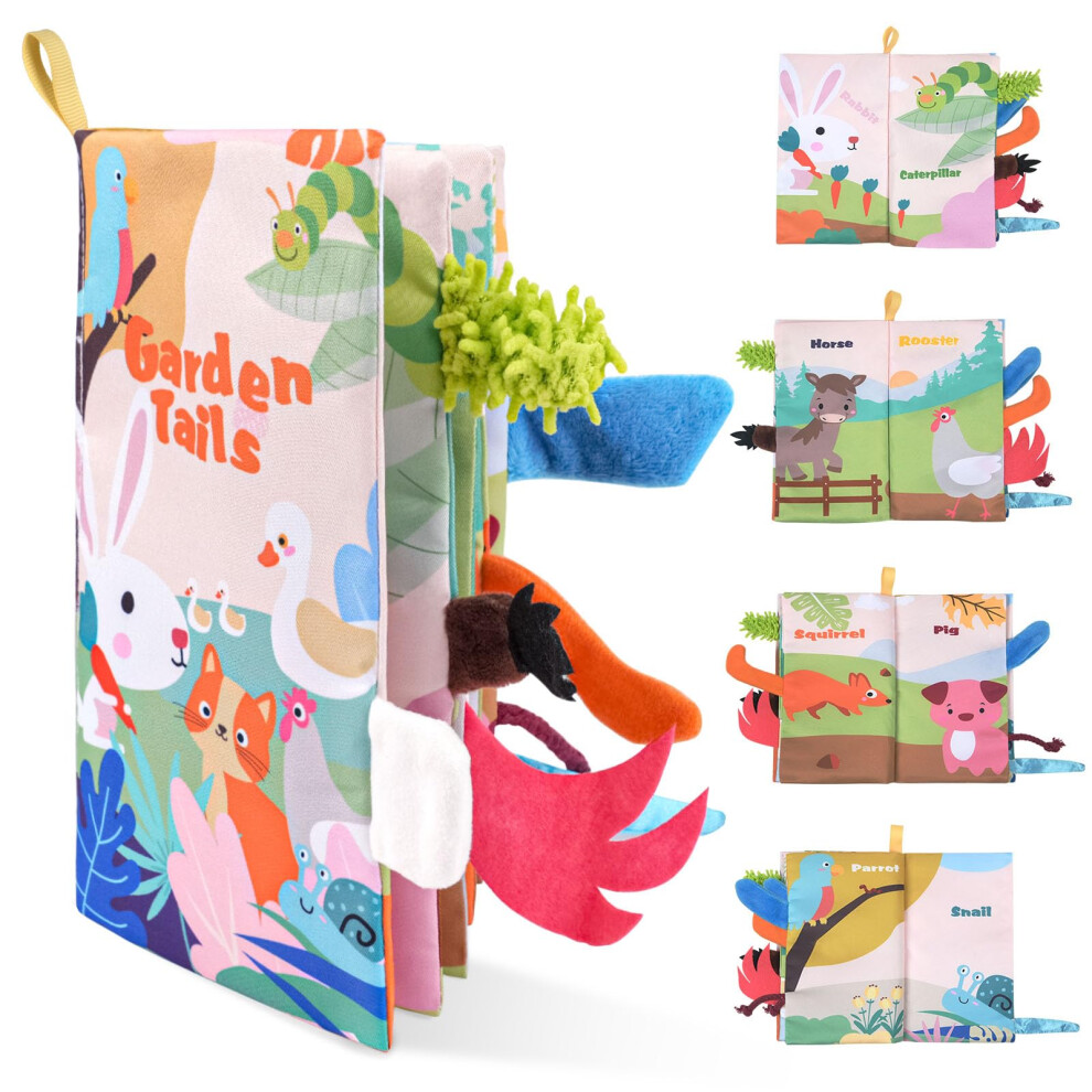 Vicloon Baby Soft Books, Baby Bath Cloth Book, Quiet Books For 0-3 Year Old Toddlers Kids, First Year 3D Animals Tails Crinkle Sensory Touch And Feel