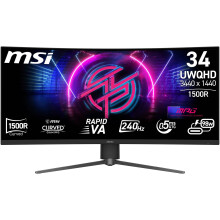 MSI MPG 346CQRXF X24 34-Inch UWQHD 1500R Gaming Monitor, 3440x1440 Rapid VA, 240Hz, 0.5ms, DisplayHDR 400, KVM, HDMI 2.1, DP 1.4a, USB C (98W PD), Fr