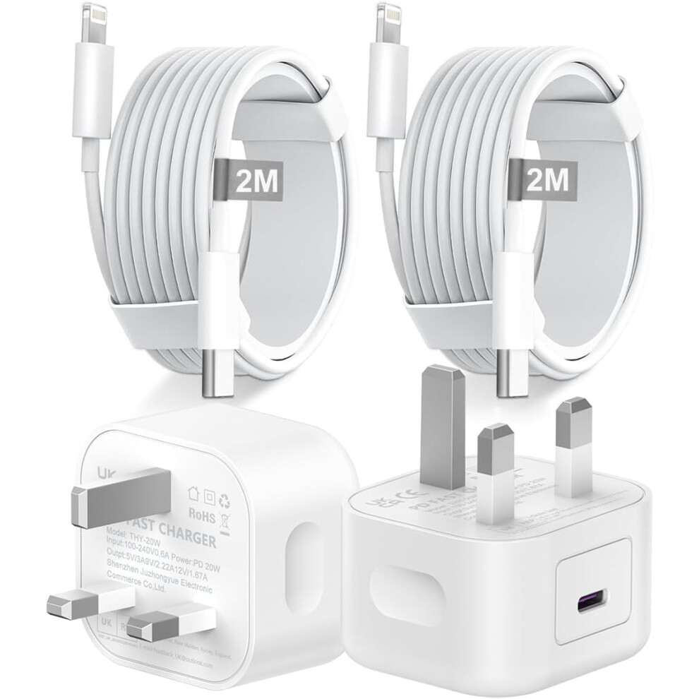 Iphone Fast Charger Plug And Cable, [Mfi Certified] 2Pack 20W Pd Usb C Power Adapter Wall Charging Plug With 2M Lightning To Usb C Cable Compatible W 5003289704701