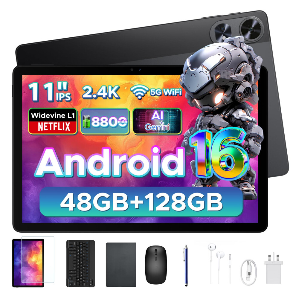 Popux P11 Pro 11 Inch Tablet With Android 16 & Gemini Ai, 48Gb Ram+128Gb Rom/2Tb, T7250 Octa-Core, 8800Mah/18W, 90Hz, 5Mp+13Mp, Gps, Fm, Face Id,Otg, 9015004026957