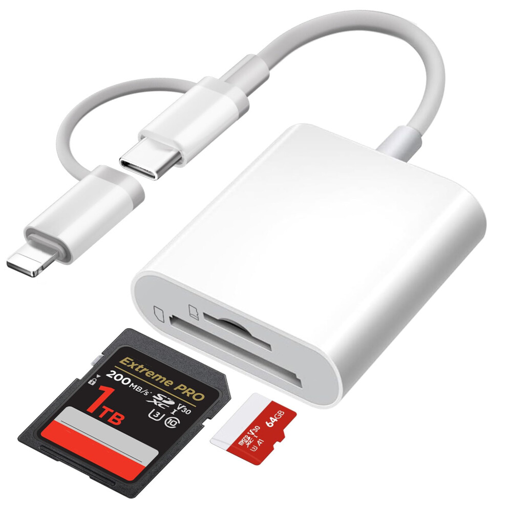 [. Mfi Certified] Sd Card Reader For Iphone Ipad, Lightning Usb C Sd Card Reader For Microsd/Sd, 2 In 1 Sd/Tf Camera Card Viewer Memory Card Read 3115290375947