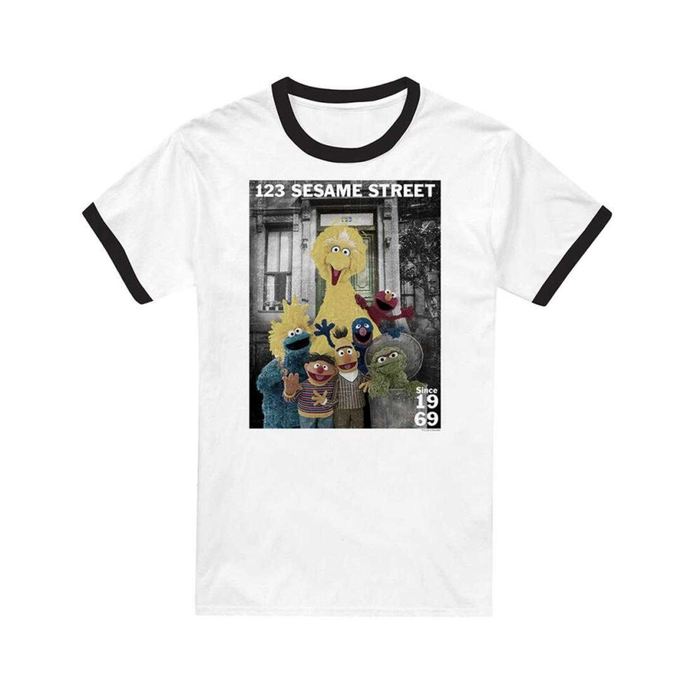 Sesame Street (Xxl, ) Unisex Adult Best Address Ringer T-Shirt White