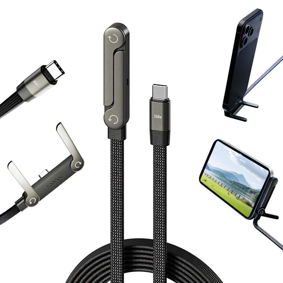 Usb C Charger Cable With Stand, 1.5M 240W Fast Invisible Holder Flat Data Cable With Bendphone Accessories, Type C Sideways Charging Cable For Iphone 7016671131588