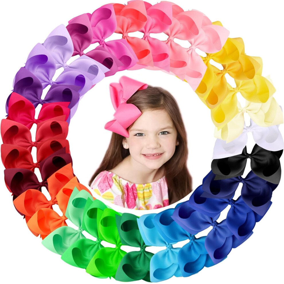 30Pcs Hair Bows For Girls, 30 Colours, 6 Inch Grosgrain Ribbon Hair Bows Clips, Alligator Clips, Barrettes Hair Accessories, Back To School, P Vobobe