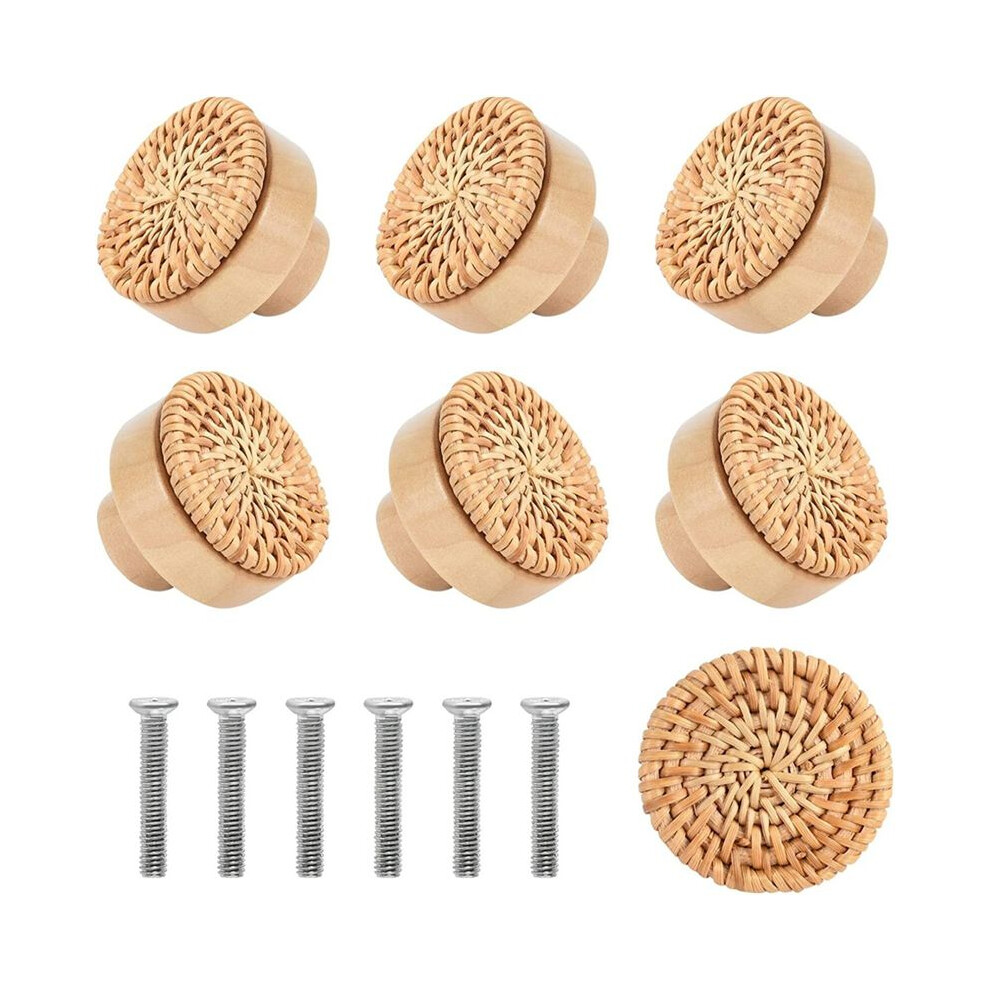 Semoic 8Pcs Rattan Rattan Woven Round Wooden Handle Handle Cabinet Door Rattan Woven Wooden Handle Single Hole Log Color Handle