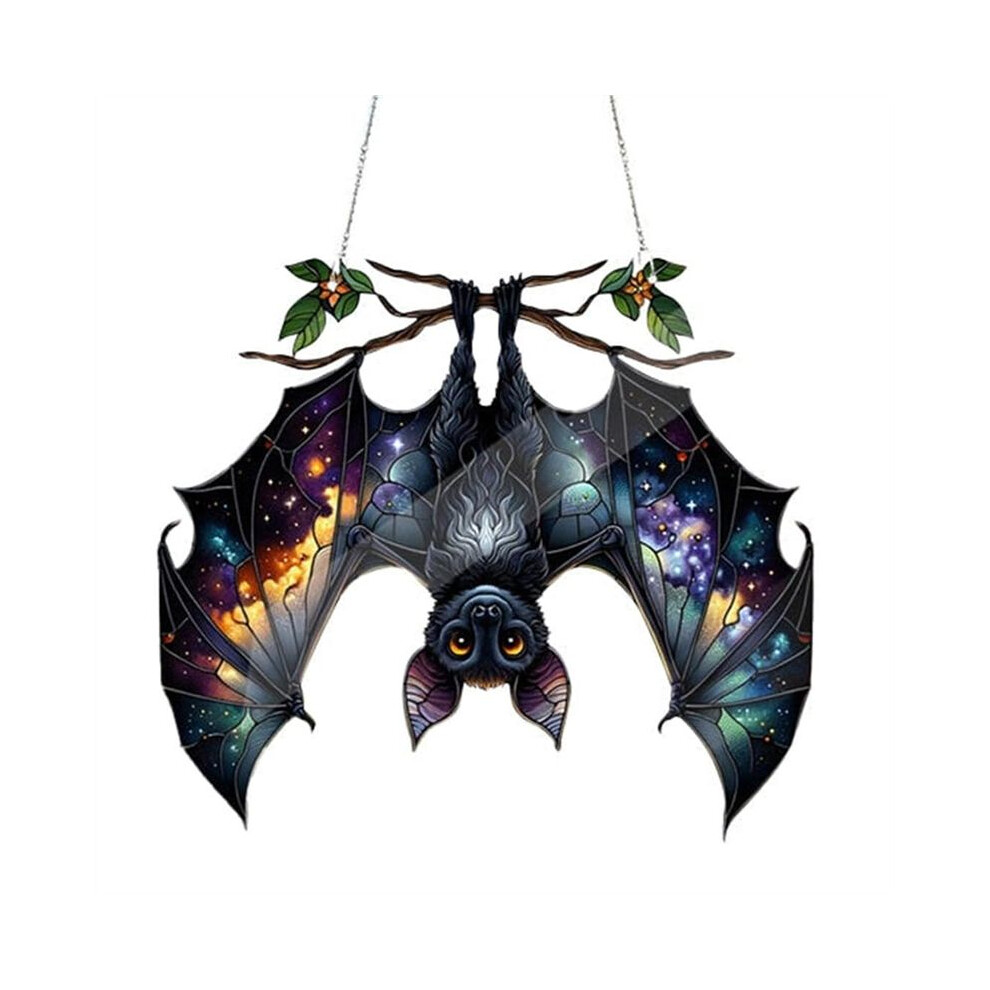 Semoic Halloween Bat Stained Glass Suncatcher Window Hanging Acrylic Wall Art Suncatcher Decoration Ghosts Festival Colorful,A