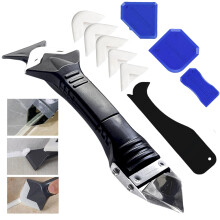 FENGZIZH Caulking Tool, 3-in-1 Silicone Sealant Remover Tool with 5 Silicone Pads – Stainless Steel Scraper, Sealant Finisher & Remover for Bathroom