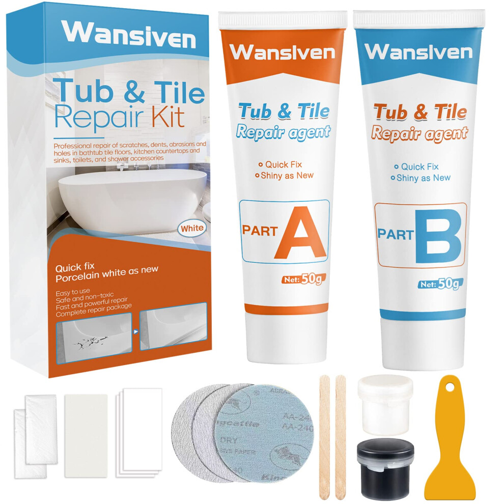 Wansiven Bathtub Repair Kit - Enamel Tub, Tile And Shower Tray Refinishing Kit For Scratches, Holes, Cracks - Waterproof Sink Repair 4863452058311