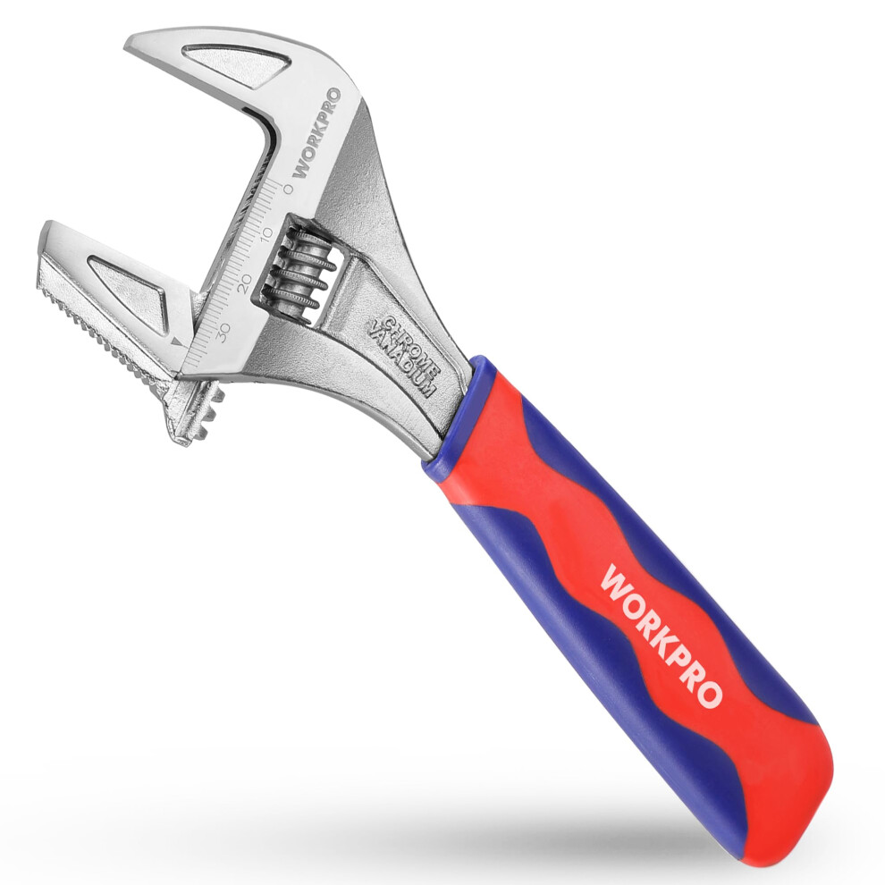 Workpro Wide Mouth Adjustable Wrench And Pipe Wrench 2-In-1, 42Mm Extra Large Jaw Capacity, With Bi-Material Soft Grip 8901803730731