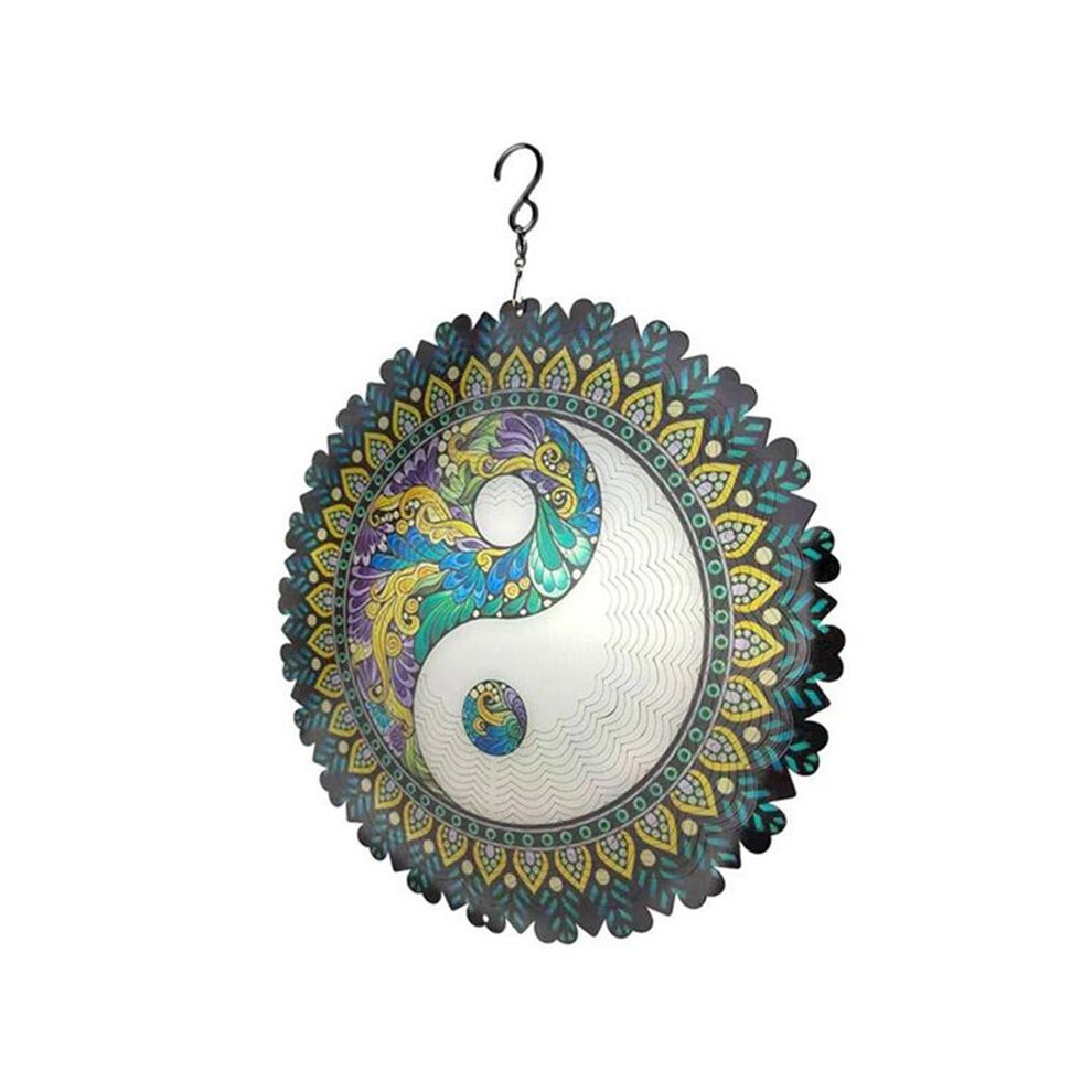 Semoic 3D Colorful Iron Wind Chime, Mandala Pattern 3D Rotating, Wall Hanging Decorative Art Windmill Home Decoration H