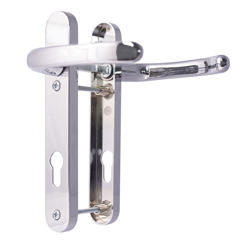 Upvc Door Handles Set - Polished Chrome - Lever/Lever - 92Mm Pz (Centres) - 122Mm Screw To Screw - Backplate 212Mm X 34Mm - Upvc Door Handle - Polish 7542732394932