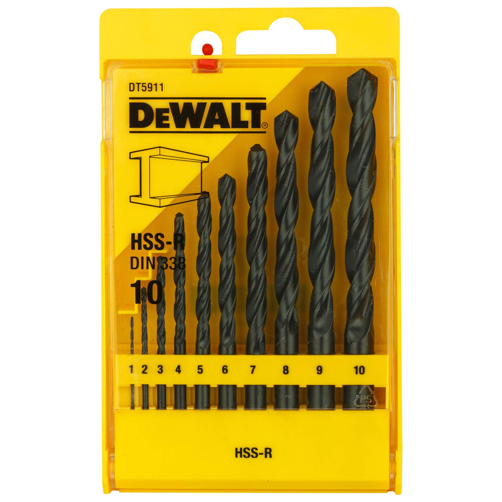 Dewalt Dt5911-Qz Series 338 Hss-R Din Jobber Metal Drill Bit Set (Pack Of 10)
