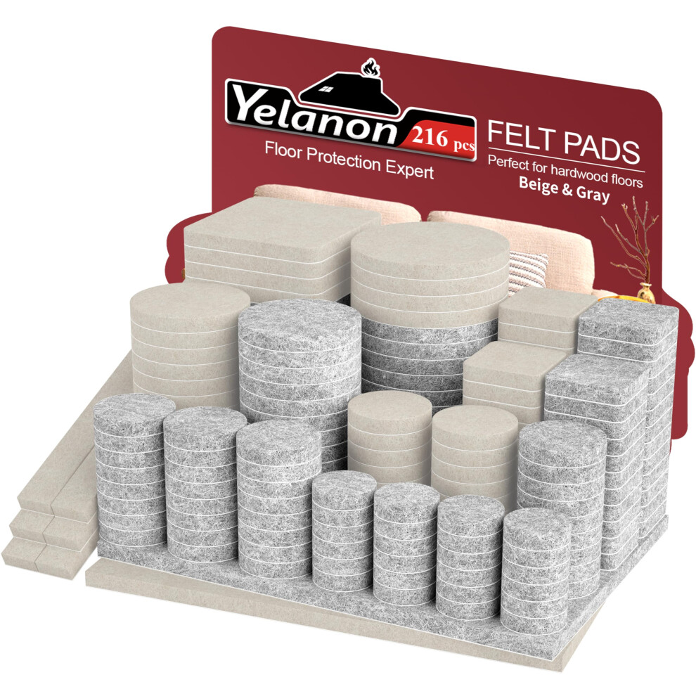 Yelanon Felt Furniture Pads -216 Pcs Furniture Pads Hardwoods Floors Self Adhesiv, Cuttable Felt Chair Pads Anti Scratch Floor Protectors For Furnitu 8365473614430
