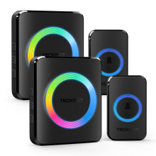TECKNET Wireless Doorbell with 2 Push Buttons 2 Receivers, IP65 Waterproof Twin Door Bells Wireless Cordless with RGB Flash, 400M/1300ft Long Range P