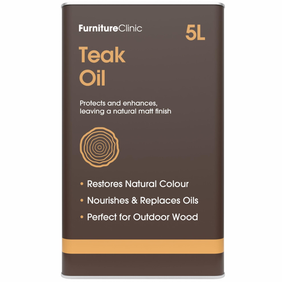 Furniture Clinic Teak Oil For Wood 5L - Restore & Prevent Drying Of Indoor & Outdoor Wooden Garden Furniture - Quick Drying Restorer & Protector Trea 5485466455086